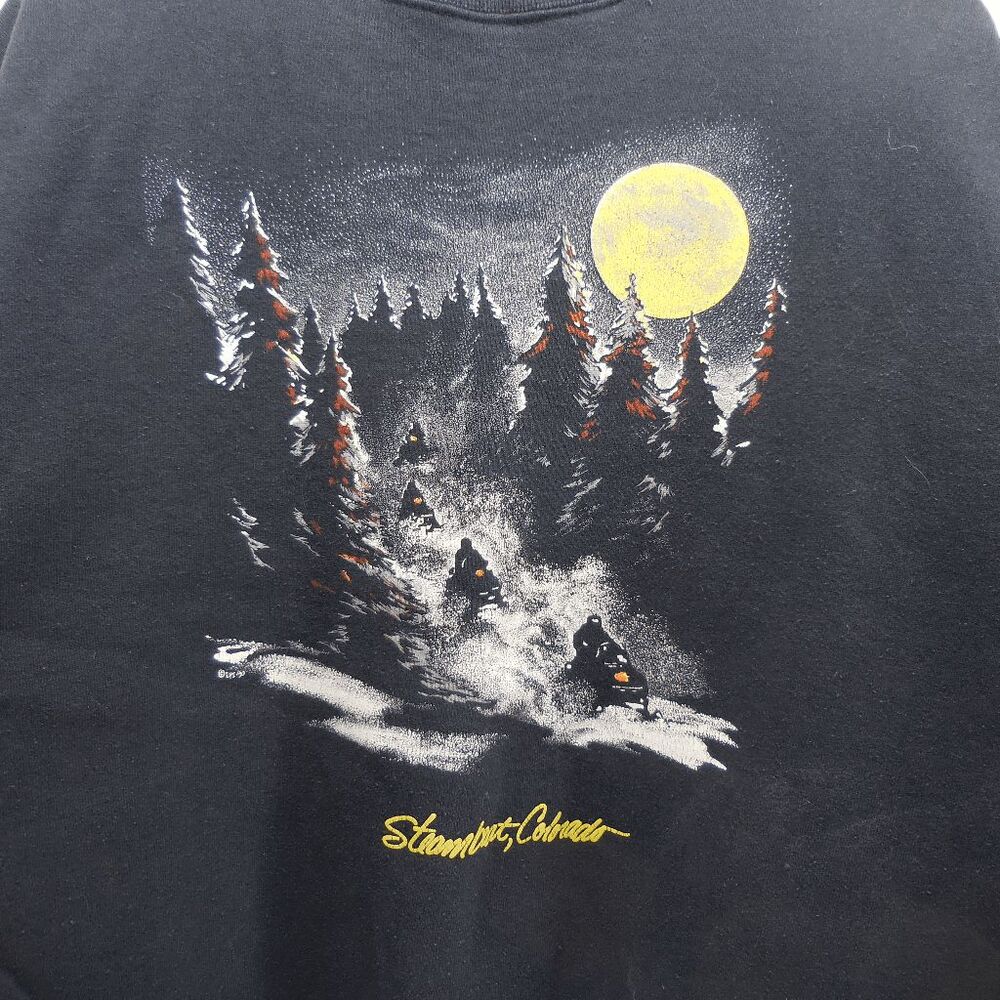 Vintage Steamboat CO Full Moon‎ Snowmobile Ride Sweatshirt Forest Trees Size XL